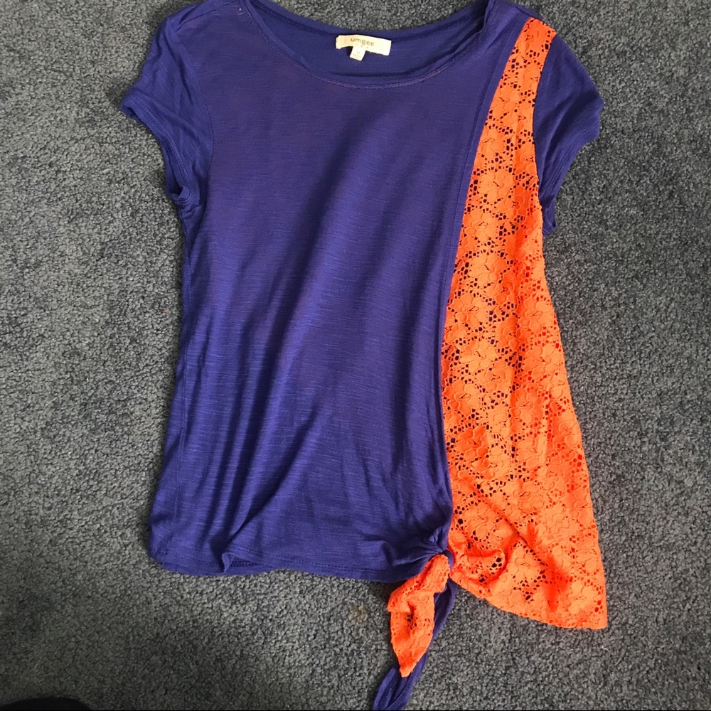 Blue and orange lace tie top